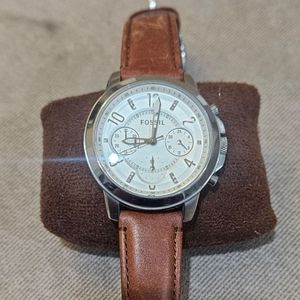 Fossil ES4038 Women's Brown Leather Analog White Dial Quartz Wrist Watch